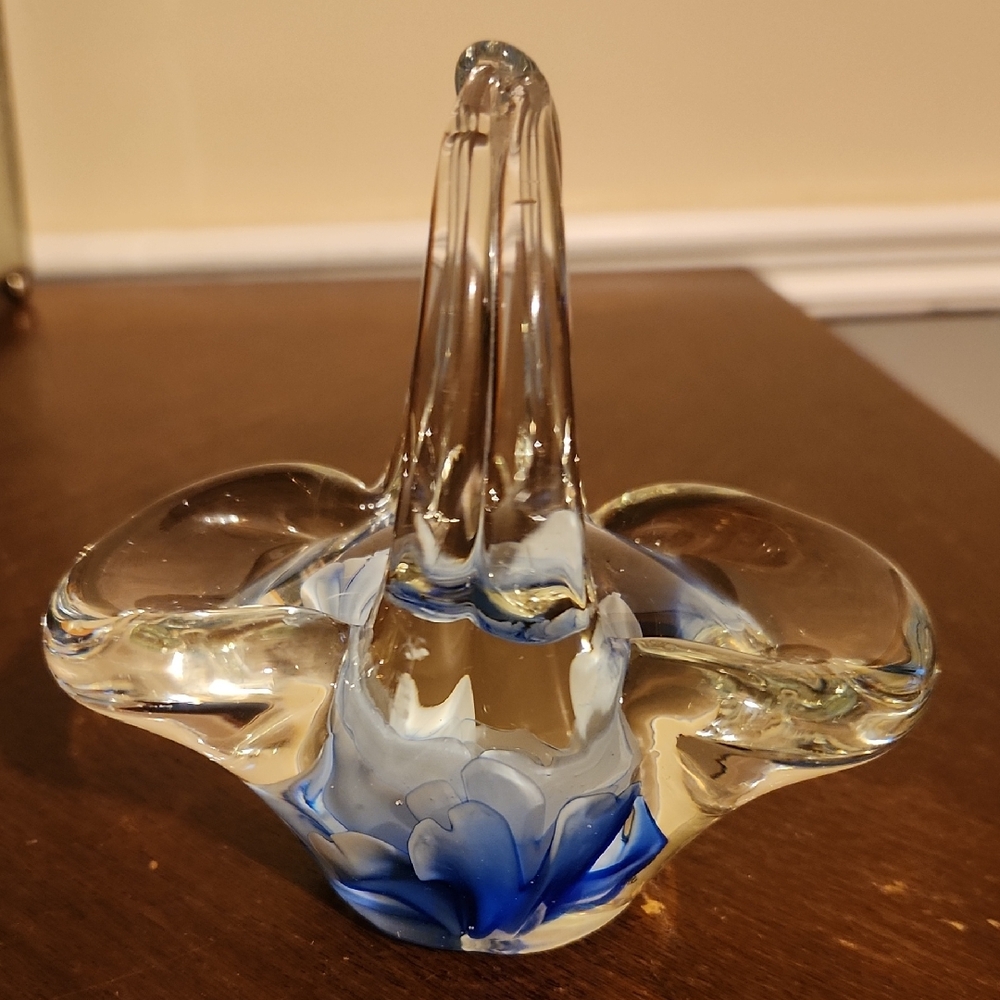 Blue Rose Blown Glass Basket Paperweight